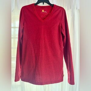 Carhartt Women’s Deep Red V-Neck Long Sleeve Tee